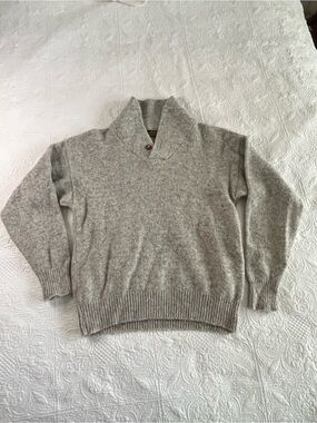 1980s Eddie Bauer Gray Shawl Collar Turtleneck Sweater Made In USA Vintage Wool